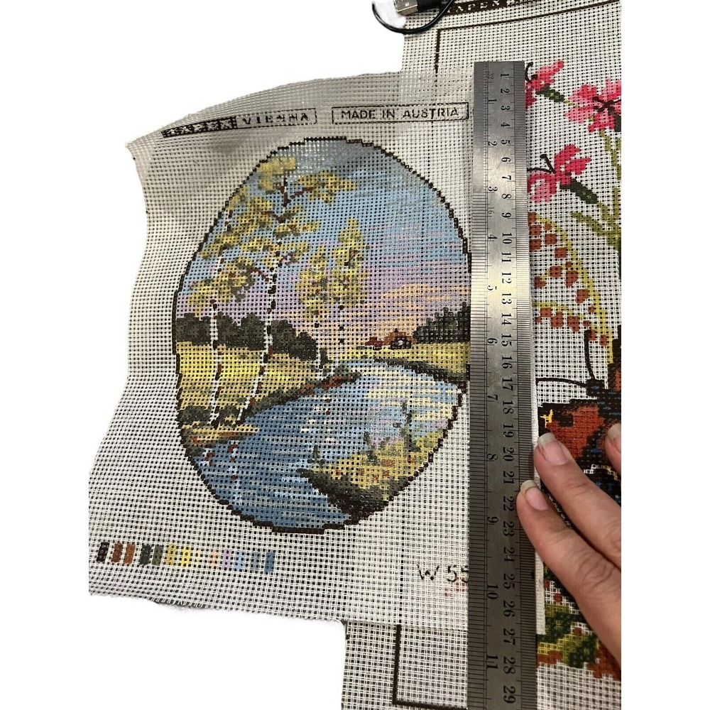 Vintage Tapex Vienna Butterfly Floral Needlepoint Canvas Made in Austria W624